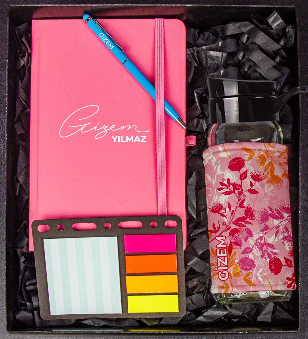 eJOYA Kişiye Özel Defter Kalem Matara Ve Mini Organizer Ofis Kırtasiye Hediye Kutusu 110343