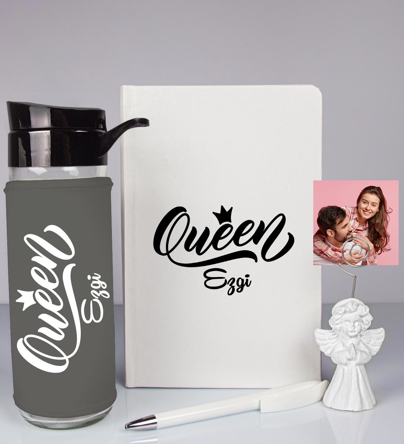 eJOYA Kişiye Özel Defter Kalem Matara Ve Fotoğraflı Notluk Hediye Seti 93532