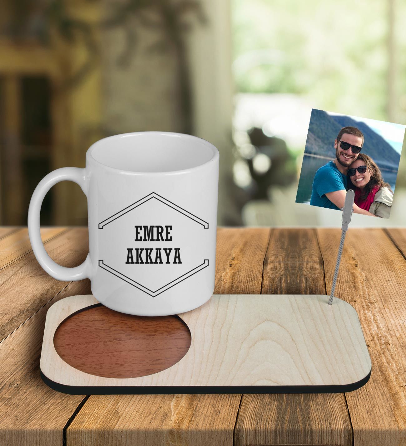eJOYA Kişiye Özel Tasarım Kupa Bardak Ve Fotoğraflı Notluk Ahşap Bardak Altlığı 100878