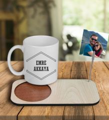 eJOYA Kişiye Özel Tasarım Kupa Bardak Ve Fotoğraflı Notluk Ahşap Bardak Altlığı 100878