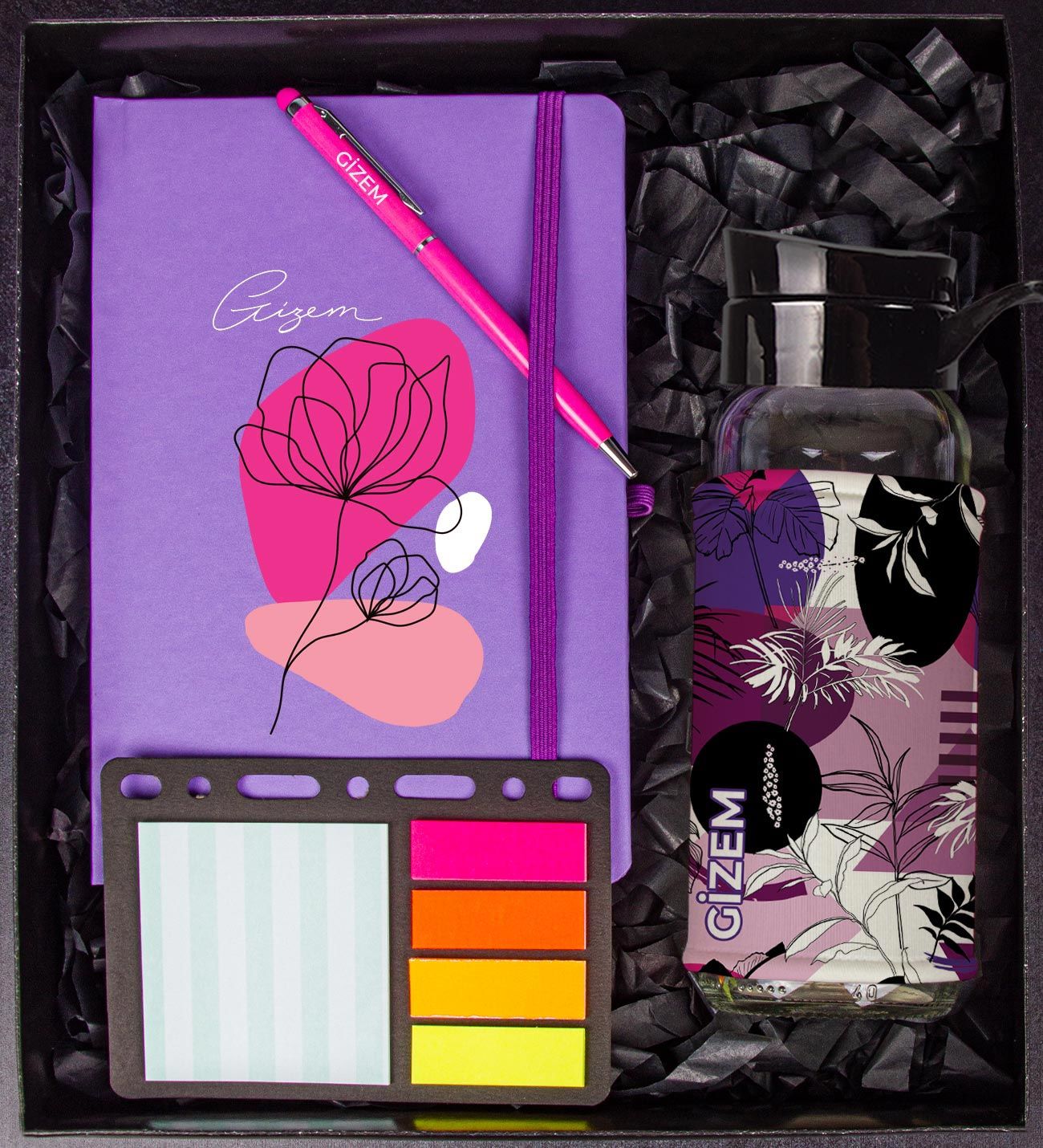 eJOYA Kişiye Özel Defter Kalem Matara Ve Mini Organizer Ofis Kırtasiye Hediye Kutusu 110346