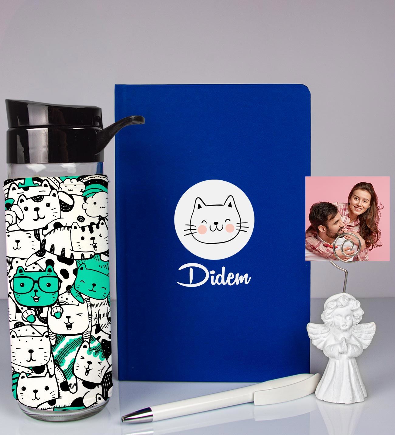 eJOYA Kişiye Özel Defter Kalem Matara Ve Fotoğraflı Notluk Hediye Seti 93534