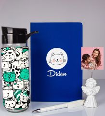 eJOYA Kişiye Özel Defter Kalem Matara Ve Fotoğraflı Notluk Hediye Seti 93534