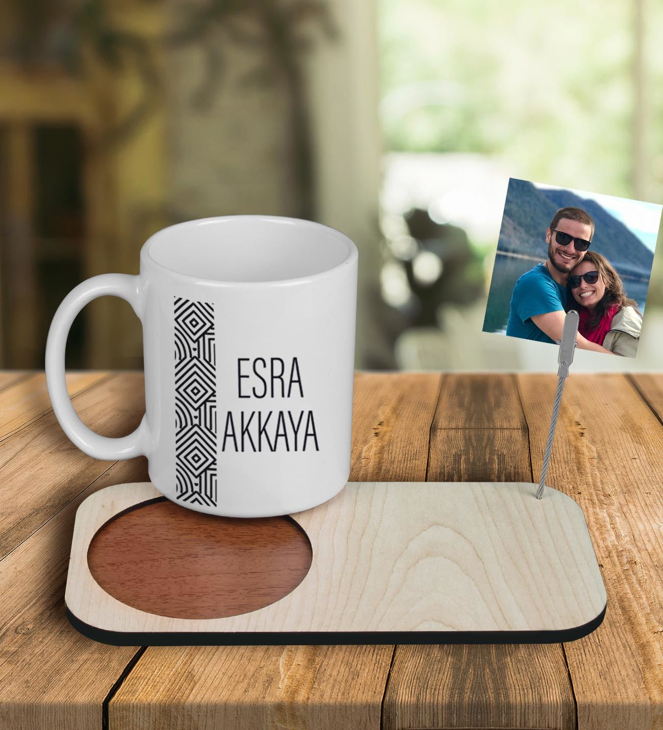 eJOYA Kişiye Özel Tasarım Kupa Bardak Ve Fotoğraflı Notluk Ahşap Bardak Altlığı 100880
