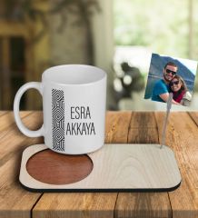 eJOYA Kişiye Özel Tasarım Kupa Bardak Ve Fotoğraflı Notluk Ahşap Bardak Altlığı 100880