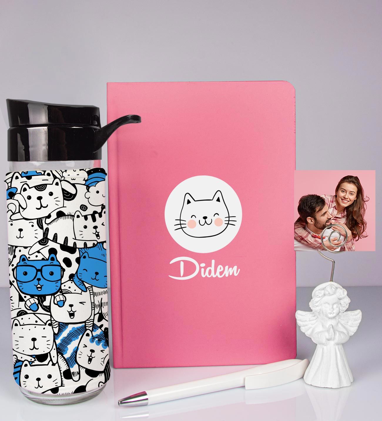eJOYA Kişiye Özel Defter Kalem Matara Ve Fotoğraflı Notluk Hediye Seti 93539
