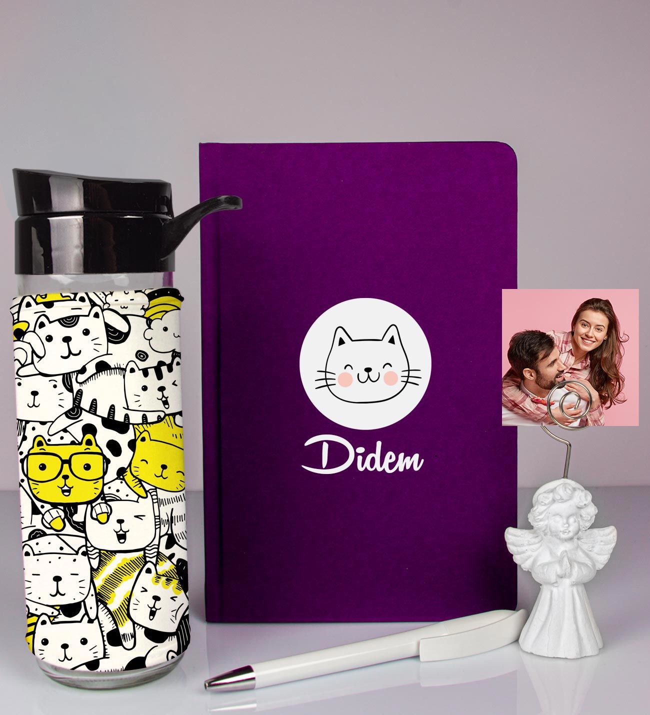 eJOYA Kişiye Özel Defter Kalem Matara Ve Fotoğraflı Notluk Hediye Seti 93541