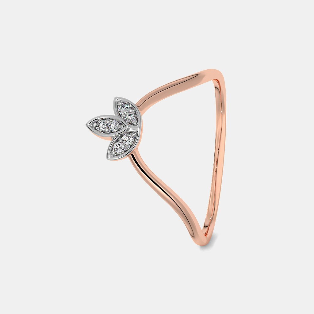 eJOYA 14 Ayar Altın Taşlı Lotus Chevron Yüzük 113884