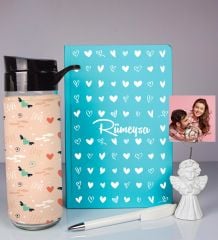 eJOYA Kişiye Özel Defter Kalem Matara Ve Fotoğraflı Notluk Hediye Seti 93546