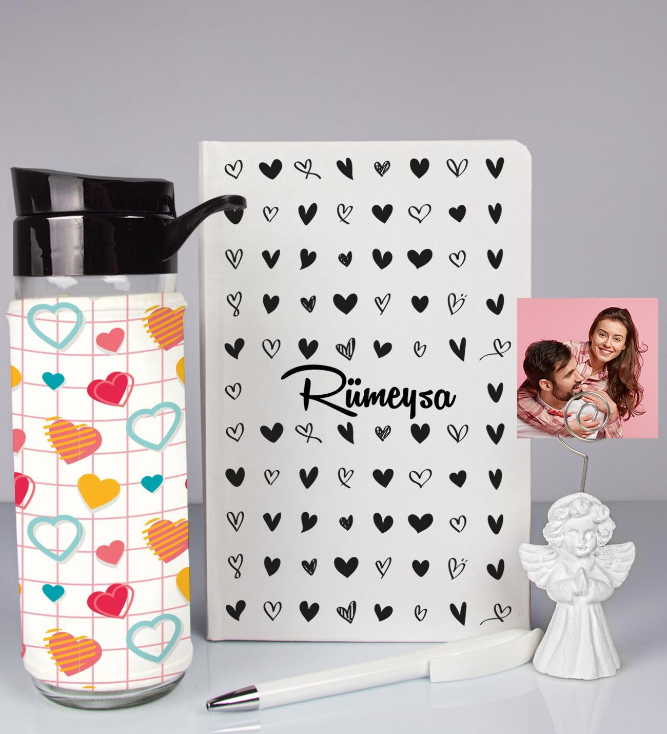 eJOYA Kişiye Özel Defter Kalem Matara Ve Fotoğraflı Notluk Hediye Seti 93548