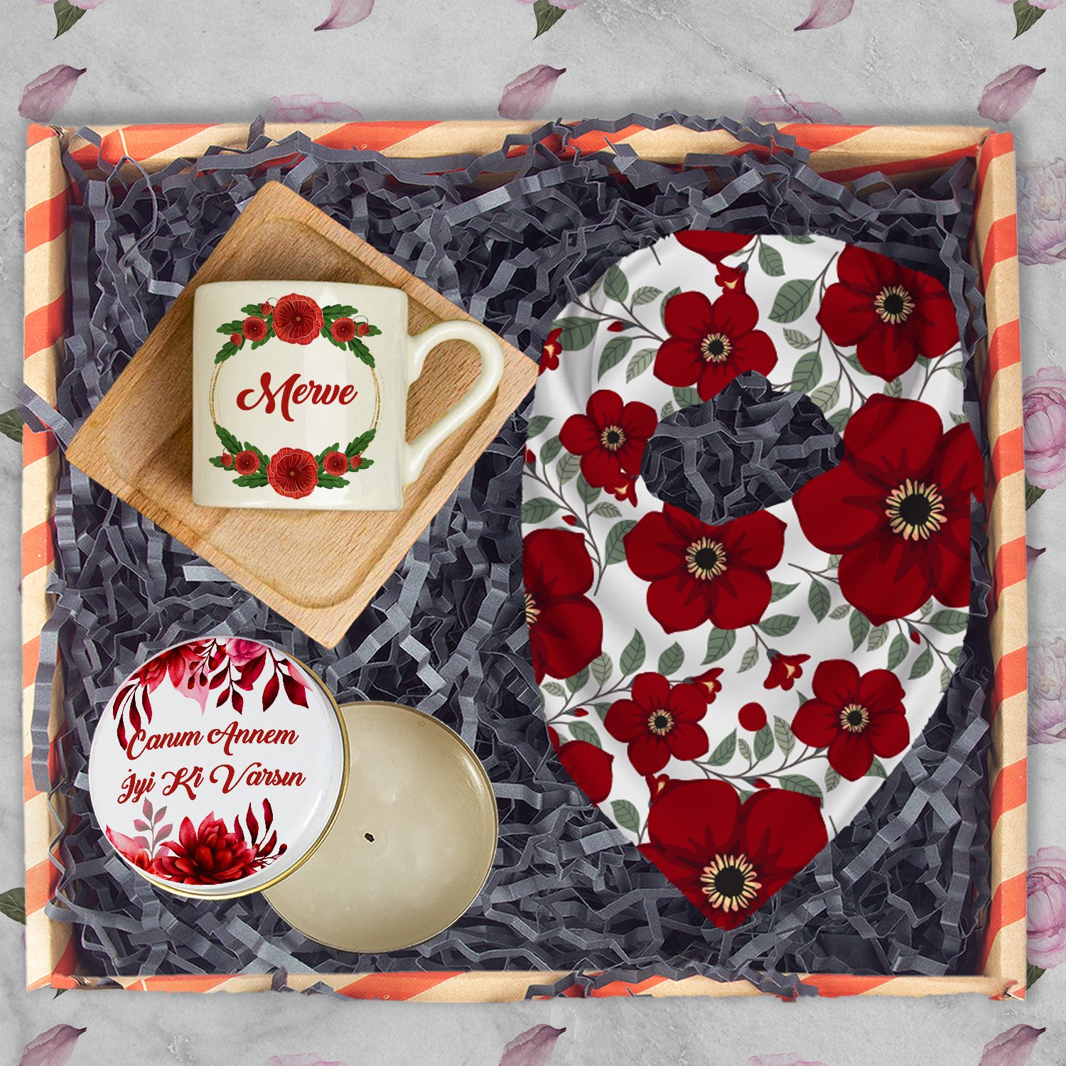 eJOYA Annelere Özel Türk Kahvesi Fincanı & Mum & Fular Hediye Kutusu 116341