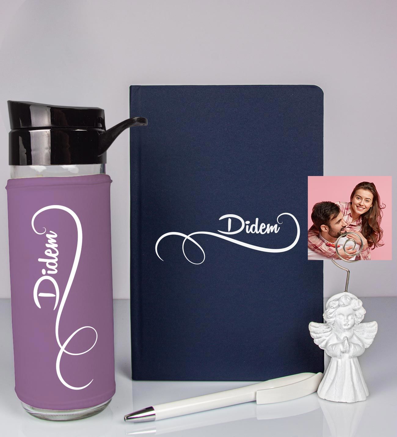 eJOYA Kişiye Özel Defter Kalem Matara Ve Fotoğraflı Notluk Hediye Seti 93553