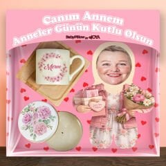 eJOYA Annelere Özel Türk Kahvesi Fincanı & Mum & Oyuncak Yastık Hediye Kutusu 116349