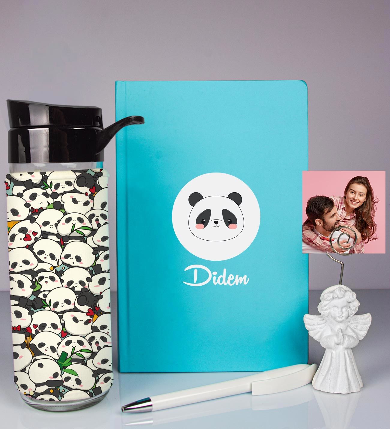 eJOYA Kişiye Özel Defter Kalem Matara Ve Fotoğraflı Notluk Hediye Seti 93562