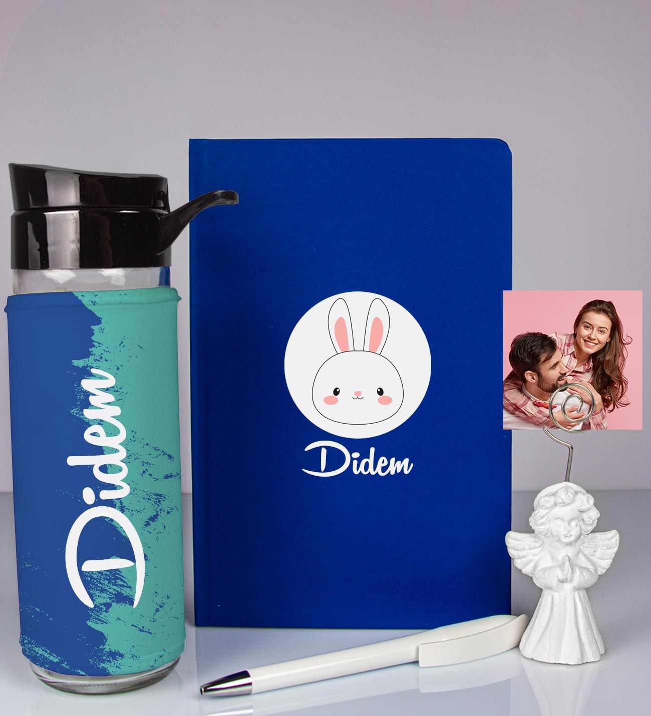 eJOYA Kişiye Özel Defter Kalem Matara Ve Fotoğraflı Notluk Hediye Seti 93566
