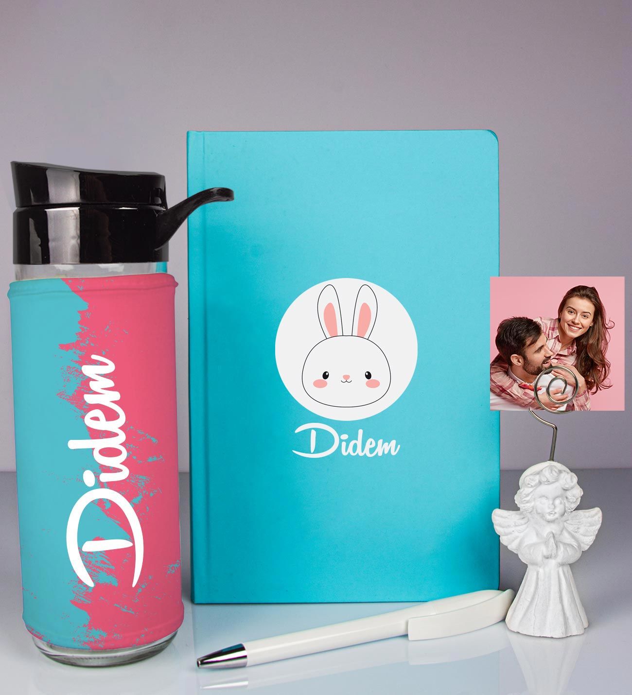 eJOYA Kişiye Özel Defter Kalem Matara Ve Fotoğraflı Notluk Hediye Seti 93570