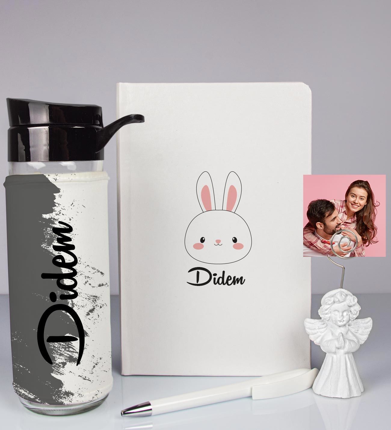 eJOYA Kişiye Özel Defter Kalem Matara Ve Fotoğraflı Notluk Hediye Seti 93572