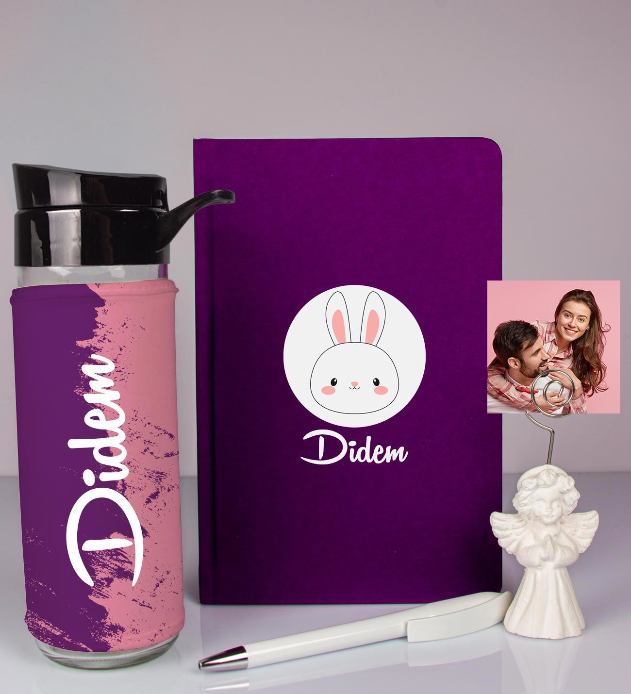 eJOYA Kişiye Özel Defter Kalem Matara Ve Fotoğraflı Notluk Hediye Seti 93573