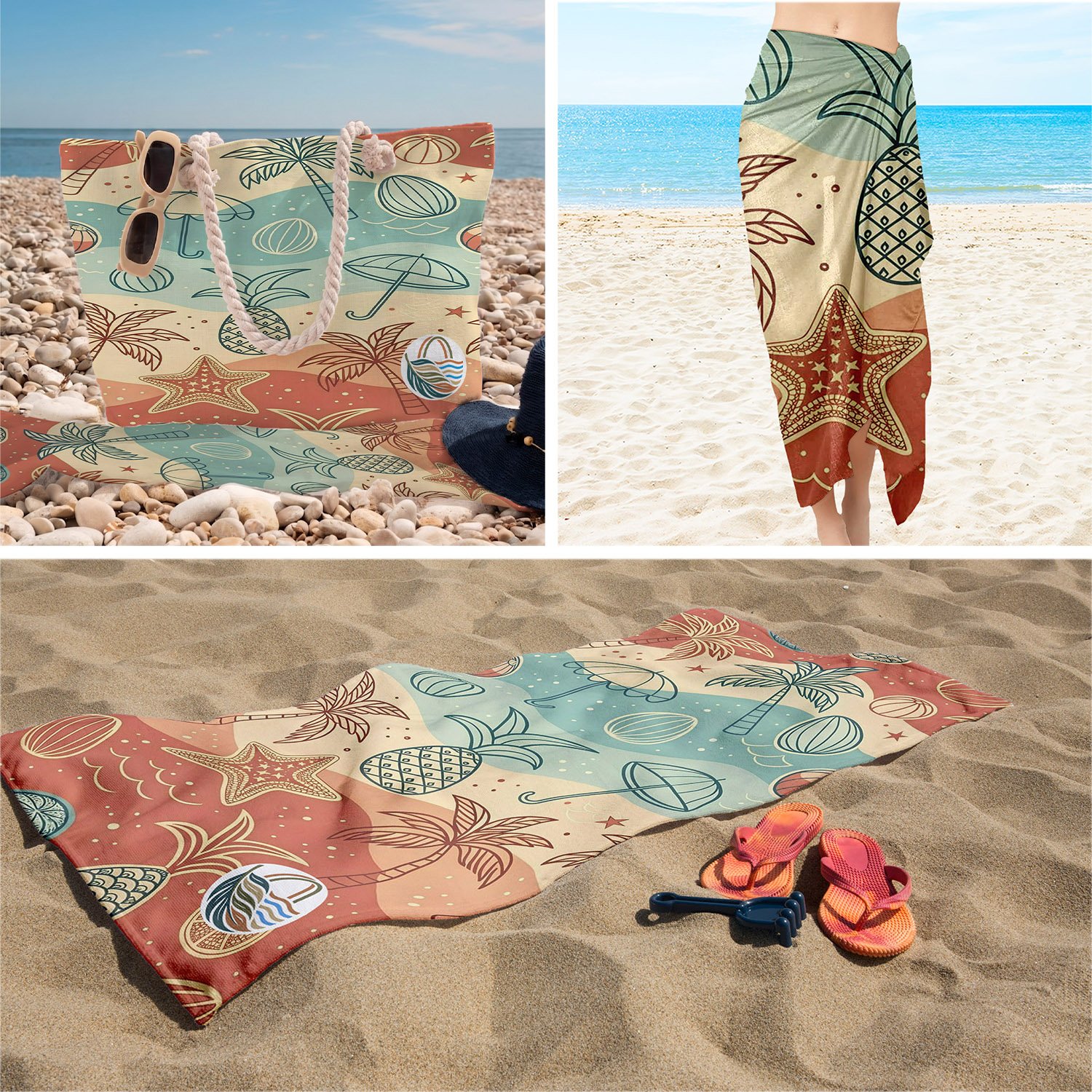 eJOYA 3’lü Plaj Seti ( Plaj Çantası & Havlu & Pareo) 116365