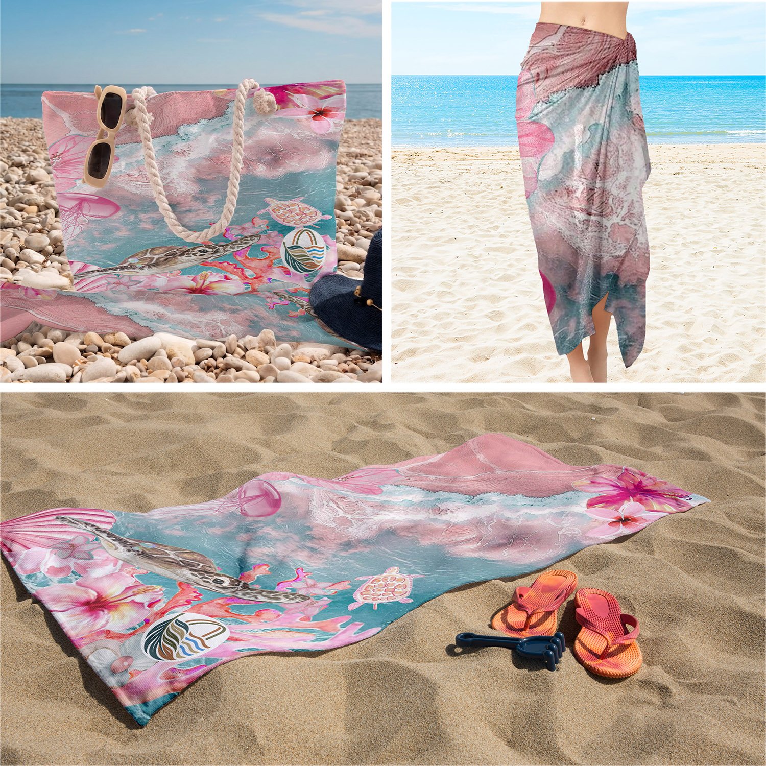 eJOYA 3’lü Plaj Seti ( Plaj Çantası & Havlu & Pareo) 116366