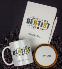 eJOYA Kişiye Özel Diş Hekimi Tasarım Defter Kalem Kupa Ve Bardak Altlığı Hediye Seti 80034
