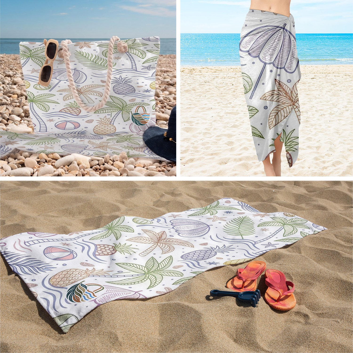 eJOYA 3’lü Plaj Seti ( Plaj Çantası & Havlu & Pareo) 116378