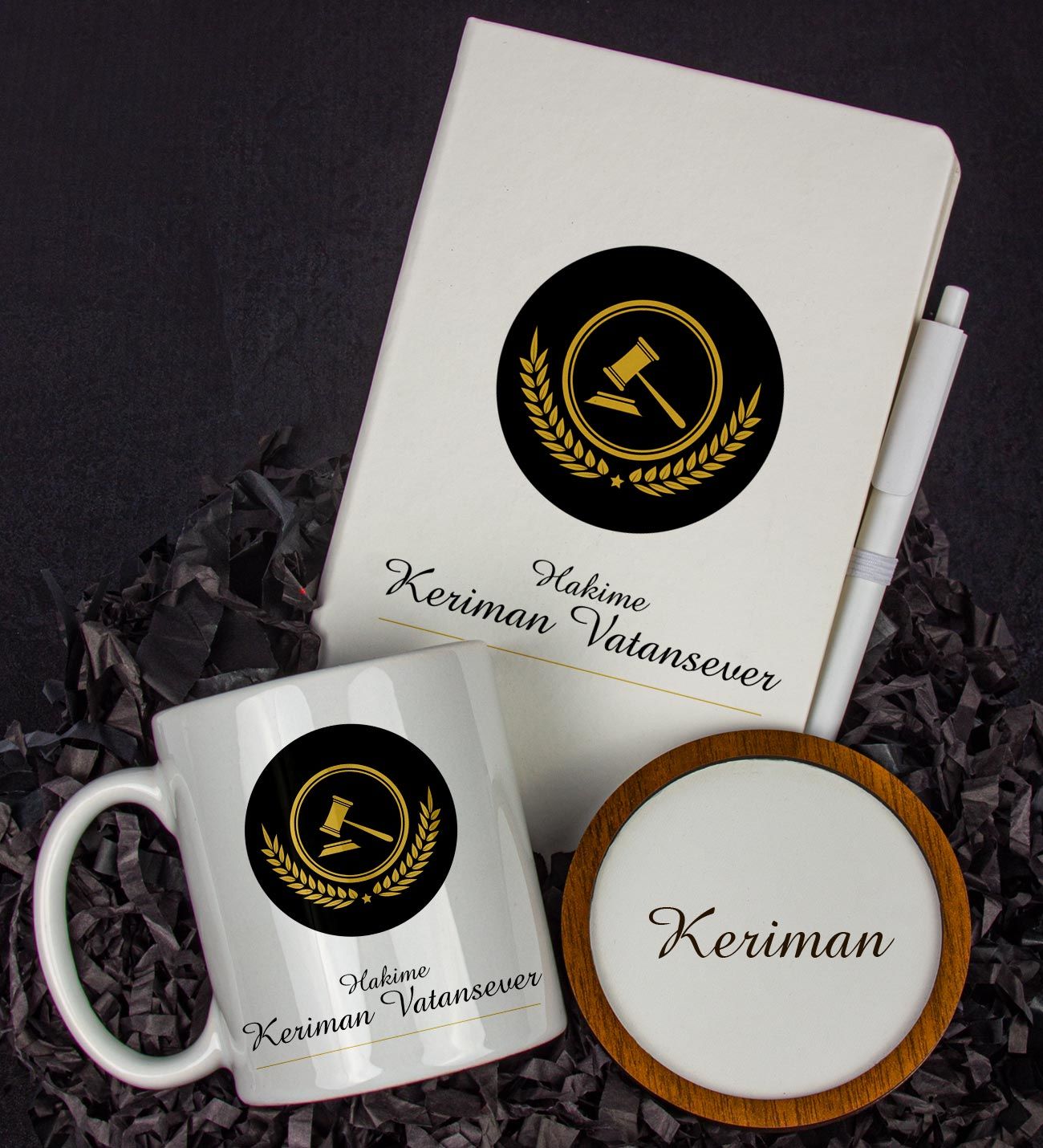 eJOYA Kişiye Özel Hakime Tasarım Defter Kalem Kupa Ve Bardak Altlığı Hediye Seti 81409