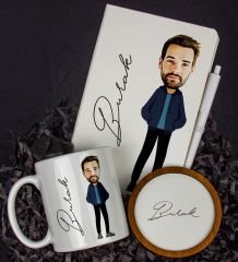 eJOYA Kişiye Özel Karikatür Tasarım Defter Kalem Kupa Ve Bardak Altlığı Hediye Seti 96141