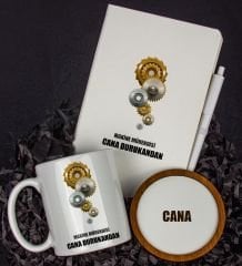 eJOYA Kişiye Özel Makine Mühendisi Tasarım Defter Kalem Kupa Ve Bardak Altlığı Hediye Seti 81416