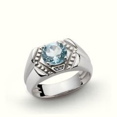 eJOYA Mavi Topaz ve Pırlanta Taşlı Erkek Yüzük 69609