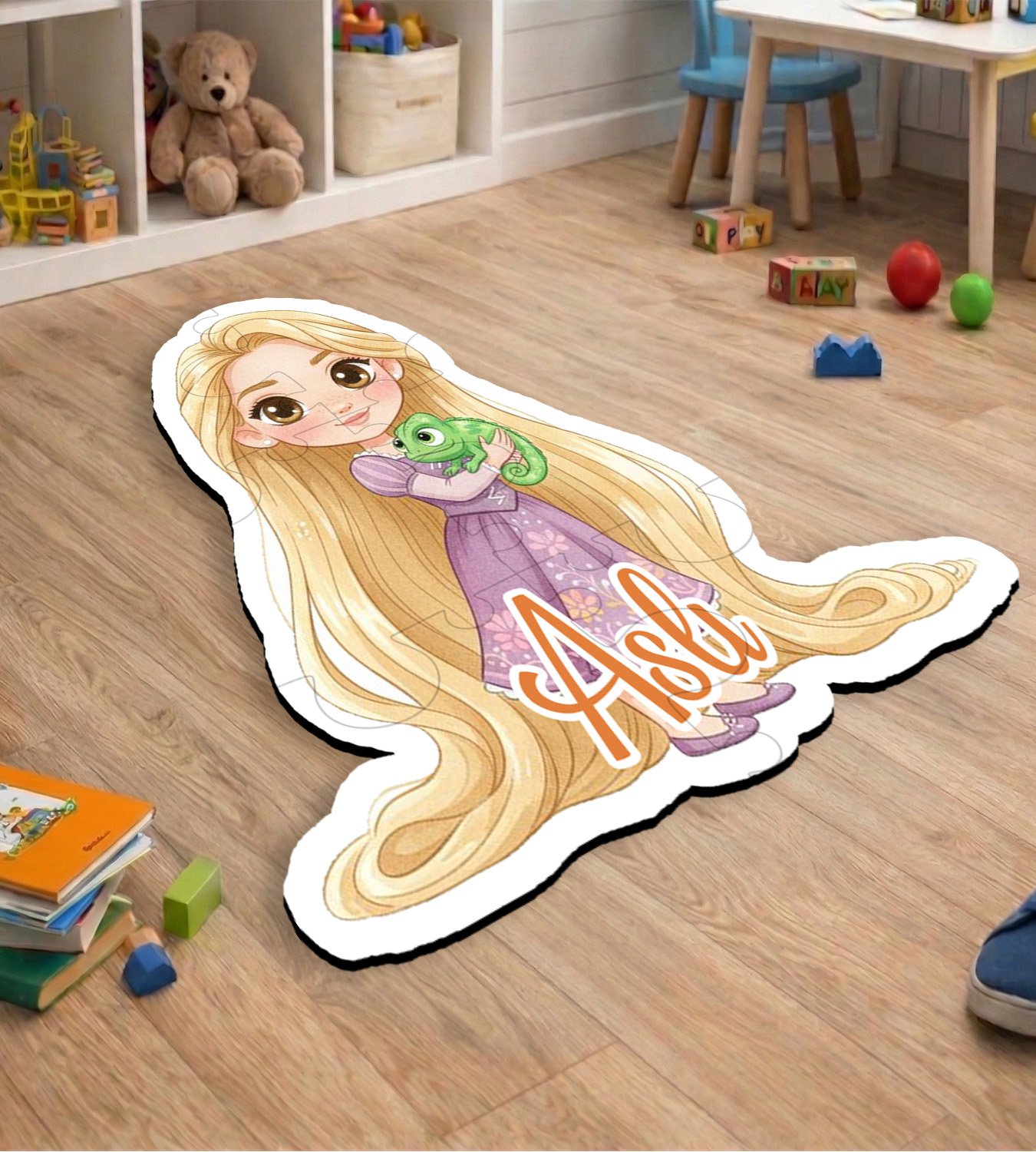 eJOYA Kişiye Özel Uzun Saçlı Prenses Tasarımlı Puzzle Keçe Halı 116394