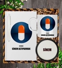 eJOYA Kişiye Özel Eczacı Tasarım Defter Kalem Kupa Ve Bardak Altlığı Hediye Seti 81423