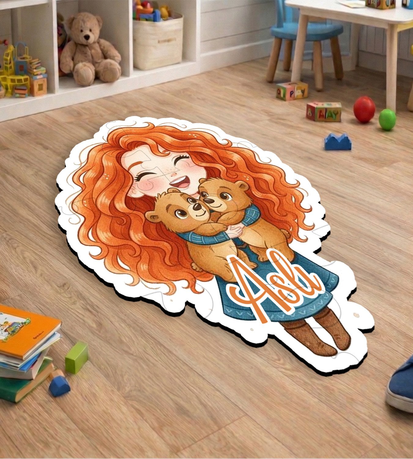 eJOYA Kişiye Özel Kıvırcık Saçlı Prenses Tasarımlı Puzzle Keçe Halı 116395