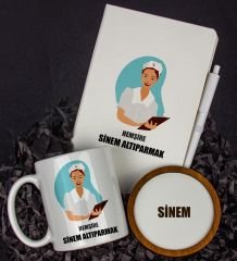 eJOYA Kişiye Özel Hemşire Tasarım Defter Kalem Kupa Ve Bardak Altlığı Hediye Seti 81425