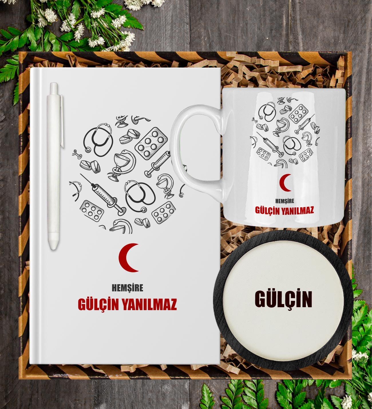 eJOYA Kişiye Özel Hemşire Tasarım Defter Kalem Kupa Ve Bardak Altlığı Hediye Seti 81426