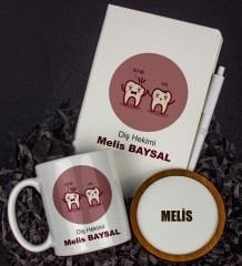 eJOYA Kişiye Özel Diş Hekimi Tasarım Defter Kalem Kupa Ve Bardak Altlığı Hediye Seti 81427