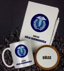 eJOYA Kişiye Özel Doktor Tasarım Defter Kalem Kupa Ve Bardak Altlığı Hediye Seti 81428