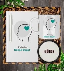 eJOYA Kişiye Özel Psikolog Tasarım Defter Kalem Kupa Ve Bardak Altlığı Hediye Seti 81430