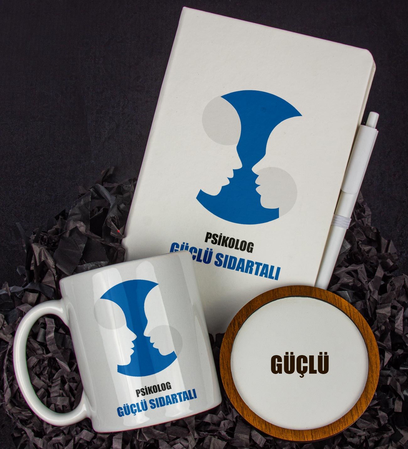 eJOYA Kişiye Özel Psikolog Tasarım Defter Kalem Kupa Ve Bardak Altlığı Hediye Seti 81431