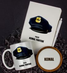eJOYA Kişiye Özel Polis Tasarım Defter Kalem Kupa Ve Bardak Altlığı Hediye Seti 81435