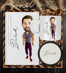 eJOYA Kişiye Özel Karikatür Tasarım Defter Kalem Kupa Ve Bardak Altlığı Hediye Seti 96181