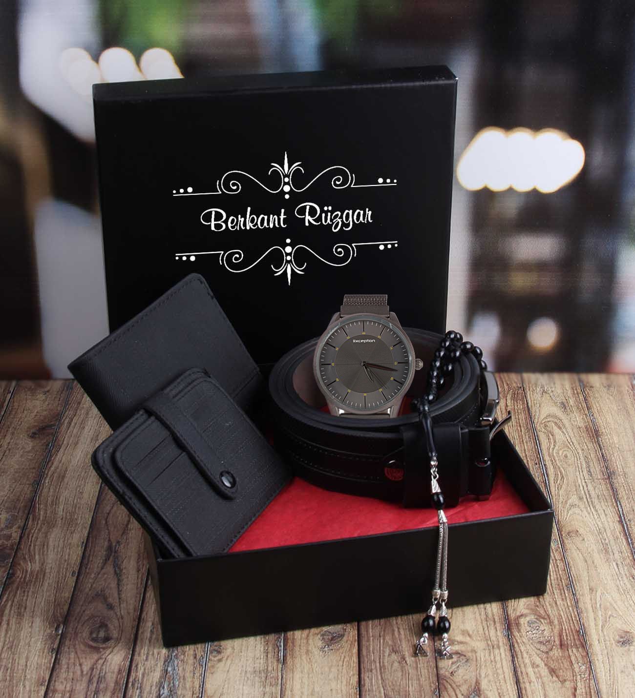 eJOYA Kişiye Özel Cüzdan Kartlık Kemer Tesbih Ve Saat Erkek Hediye Seti MSS 85369