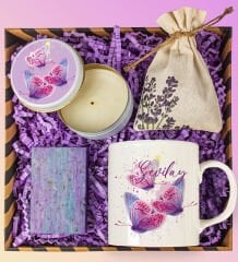 eJOYA Kişiye Özel Kupa & Mum & Lavanta Kesesi & Doğal Sabun Kozmetik Hediye Kutusu 110894