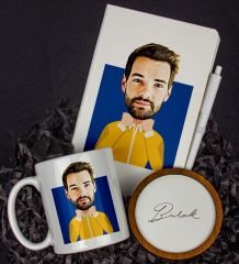eJOYA Kişiye Özel Karikatür Tasarım Defter Kalem Kupa Ve Bardak Altlığı Hediye Seti 96201