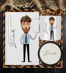 eJOYA Kişiye Özel Karikatür Tasarım Defter Kalem Kupa Ve Bardak Altlığı Hediye Seti 96208