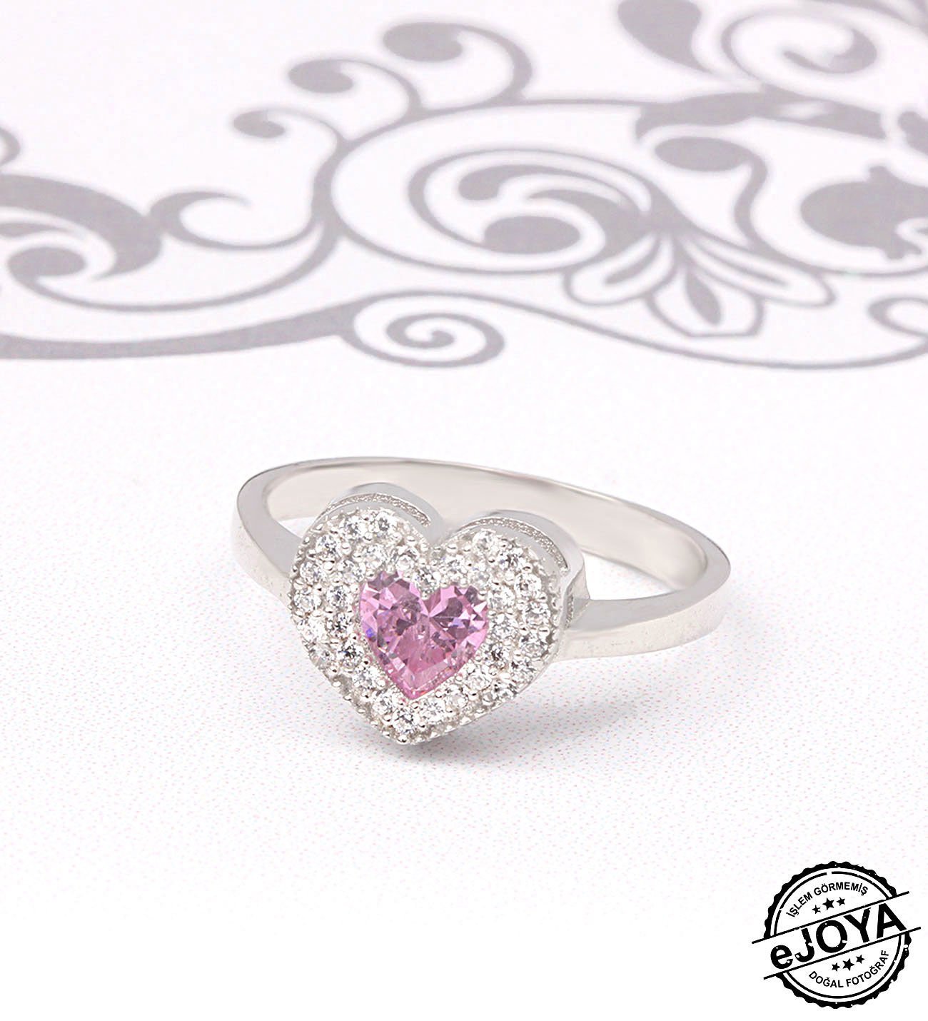 eJOYA Pembe Kalp Taşlı Gümüş Yüzük 77254