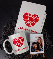 eJOYA Kişiye Özel Kalp Temalı Defter Kalem Kupa Ve Fotoğraflık Hediye Seti 85798