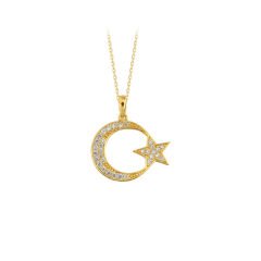 eJOYA 14 Ayar Altın Ay Yıldız Taşlı Kolye 83222