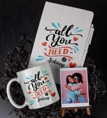 eJOYA Kişiye Özel All You Need Temalı Defter Kalem Kupa Ve Fotoğraflık Hediye Seti 85807