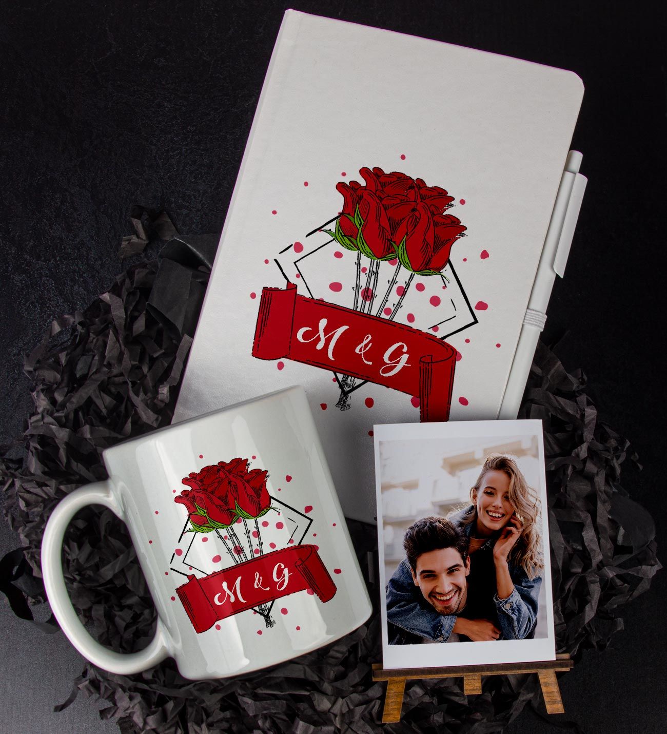 eJOYA Kişiye Özel Gül Temalı Defter Kalem Kupa Ve Fotoğraflık Hediye Seti 85808